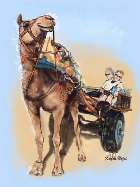 Niet op een kameel, maar in een karretje ... Bikaner woestijn