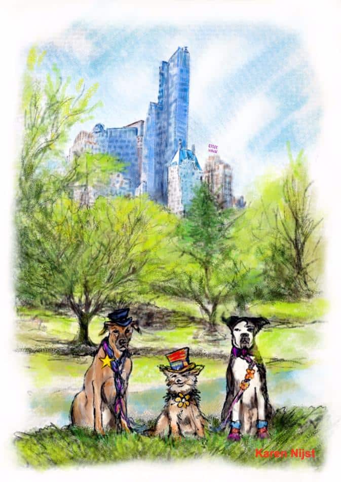 hondjes met hoed en strikje, Central Parc New York