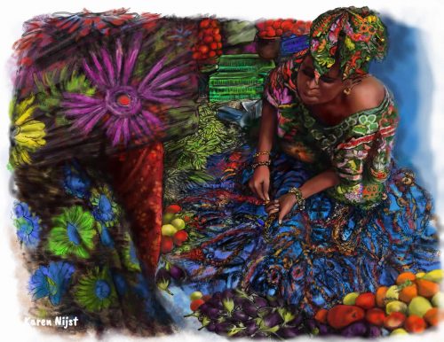 Senegalese markt, vrouw maakt sieraden