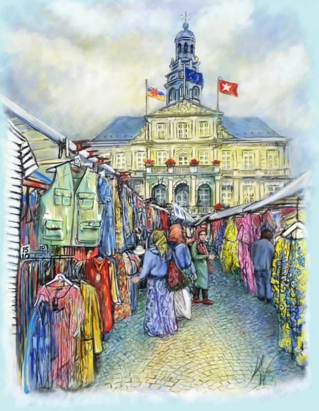 Markt Maastricht 2019, voorzijde stadshuis tijdens de markt