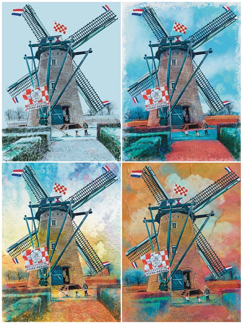 4x Graanmolen in Hapert (gemeente Bladel de Kempen)