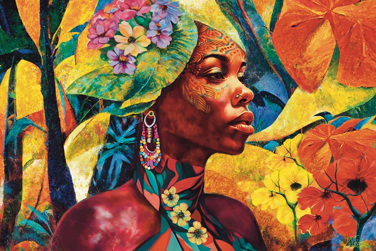 African Queen with little blue bird
