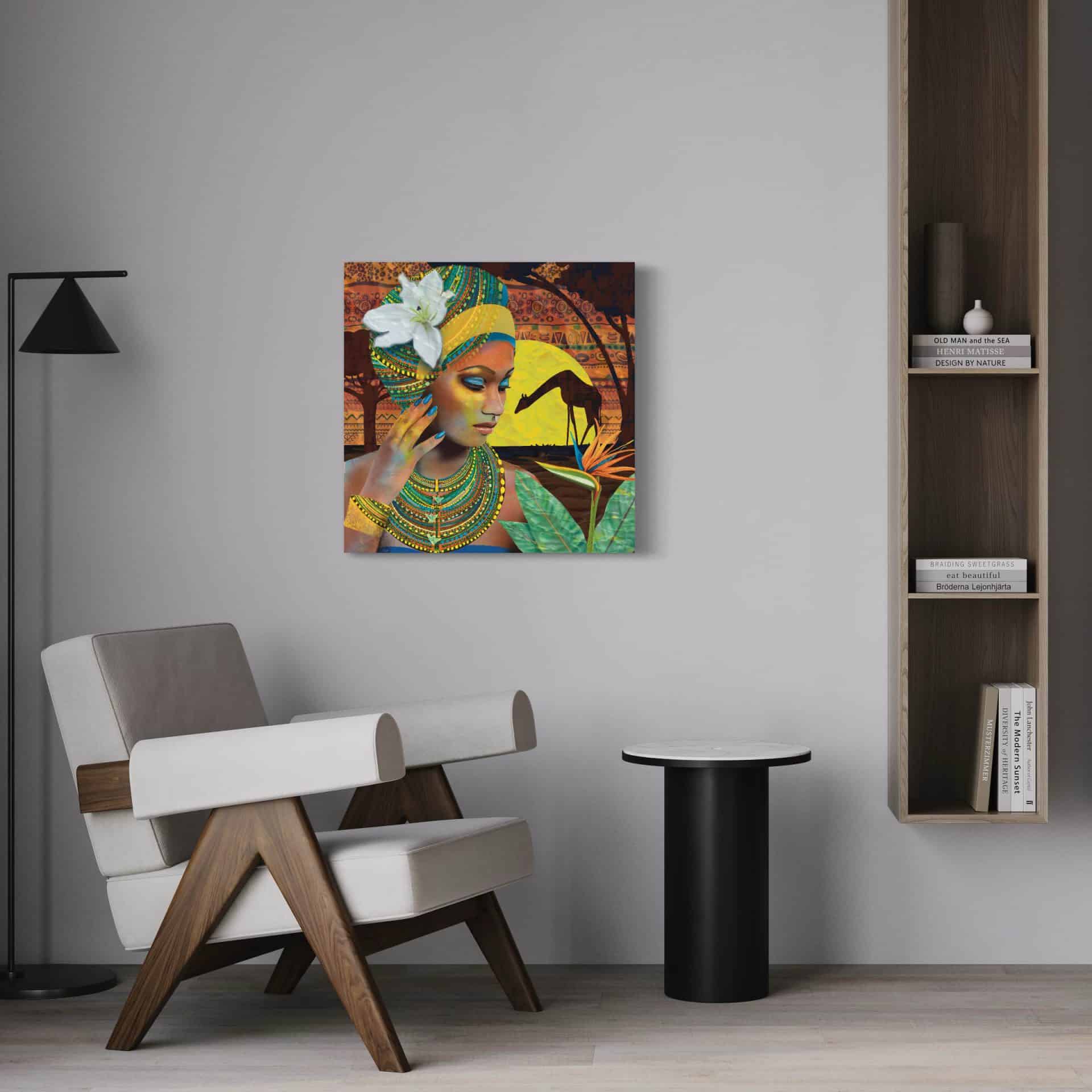African Lady with headwrap and Bird's Beak Flower - Afbeelding 7