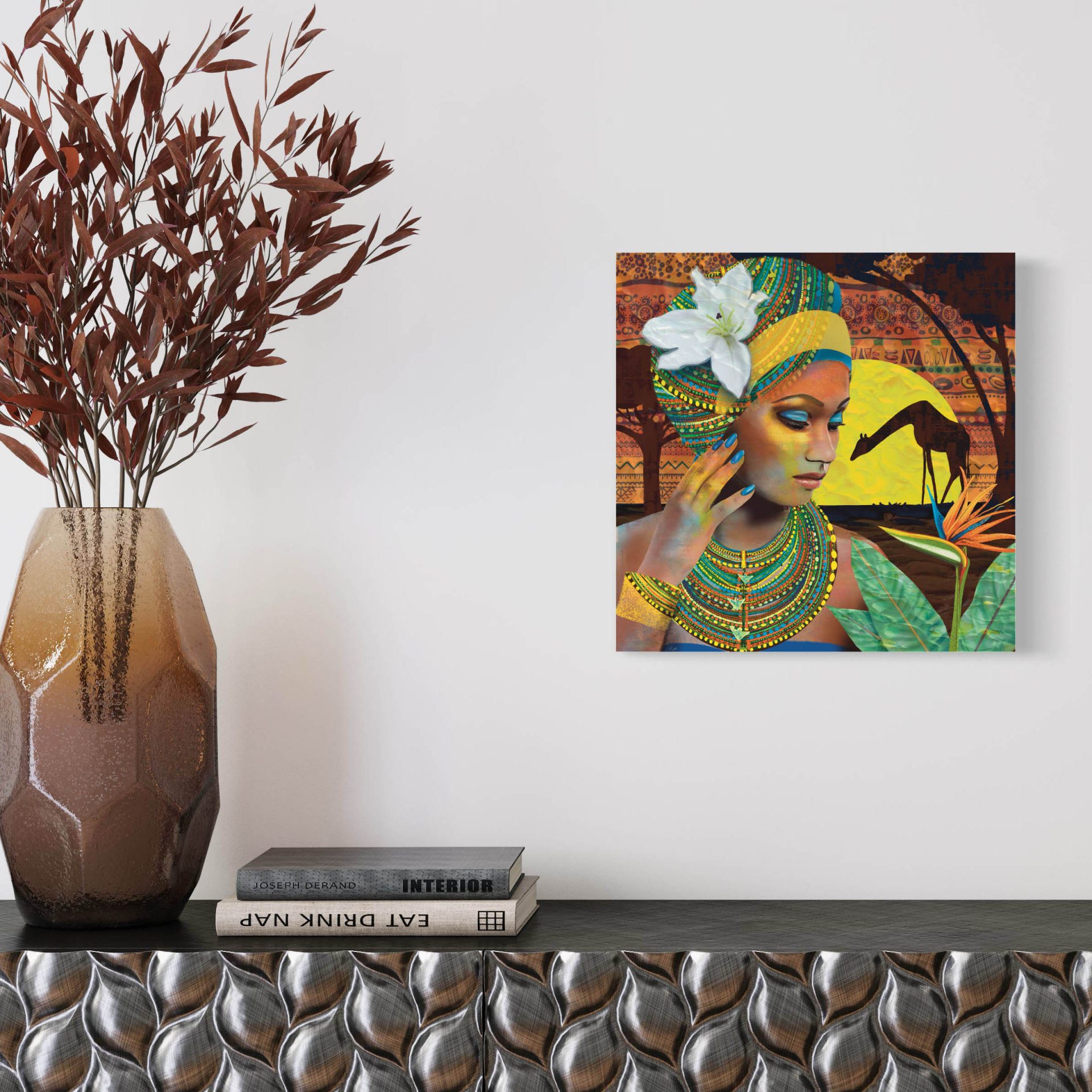 African Lady with headwrap and Bird's Beak Flower - Afbeelding 3