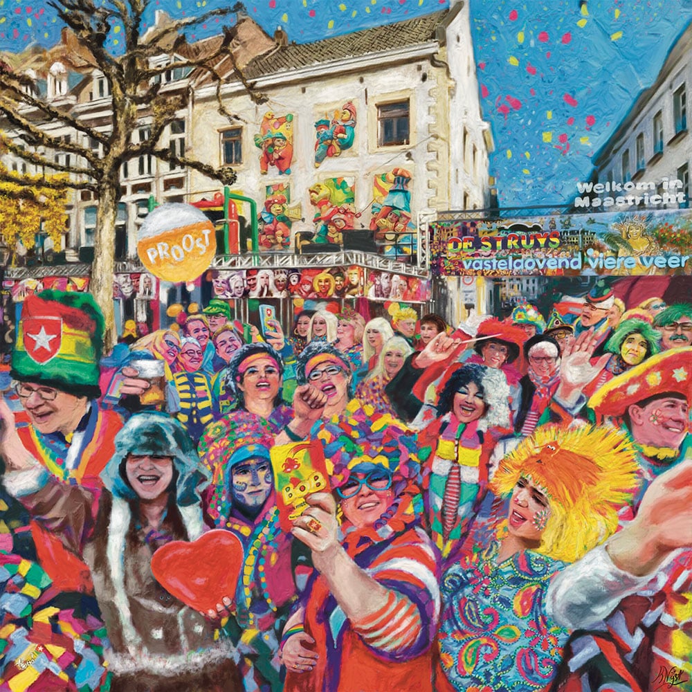 Carnaval Vrijthof Maastricht, feestvierders café den Ouden VogelStruys