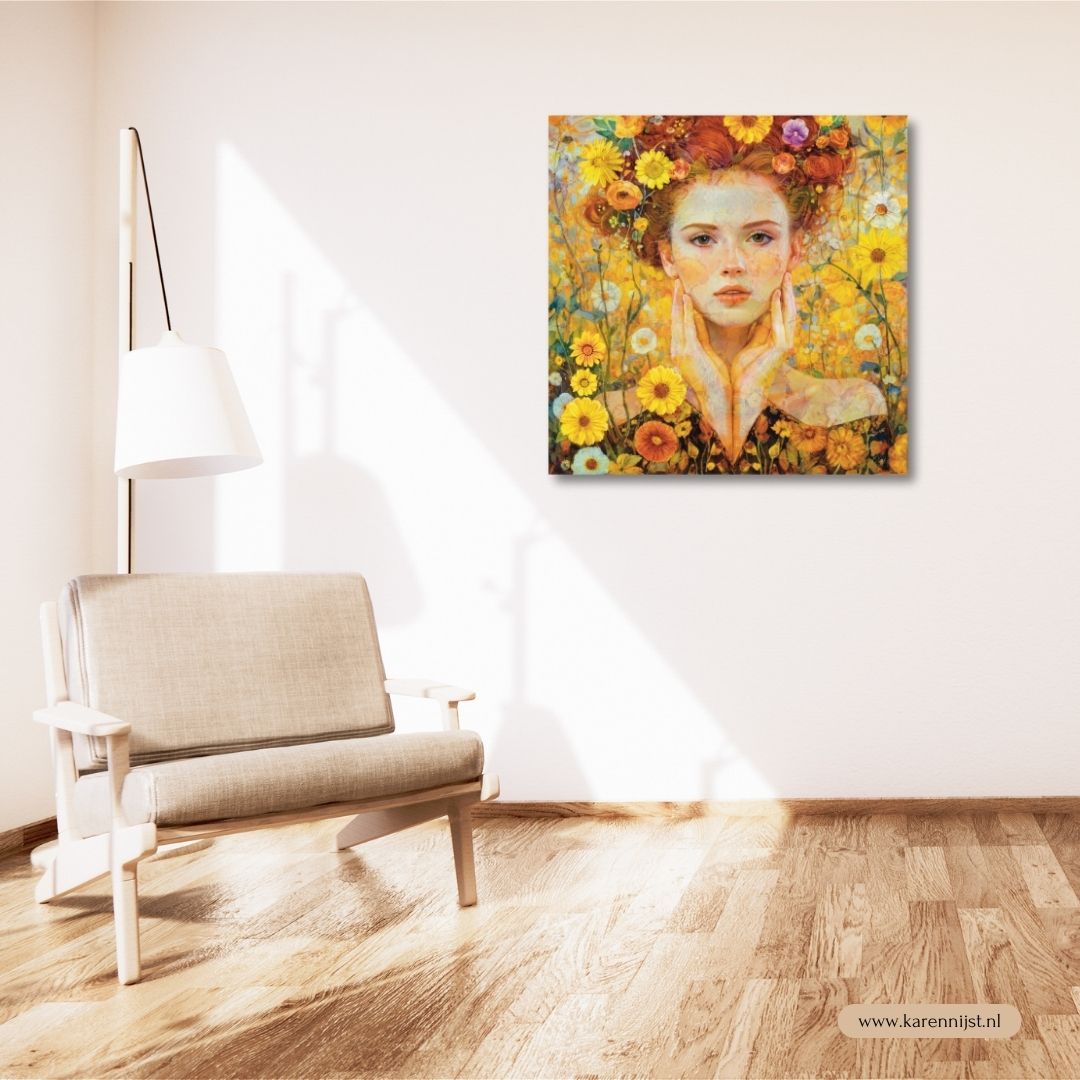 Vrouwenportret met Zomerse Gele Bloemen - Afbeelding 2